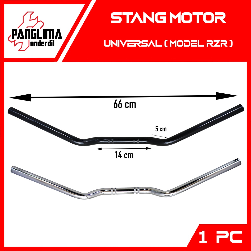 Stang Motor Model RZR Universal Satria &amp; Vixion &amp; RX King &amp; CB-CBR 150R-150 &amp; GL 100-125-Pro &amp; Mega Pro &amp; RXZ &amp; Beat Street Setang Stir-Setir Roadrace Balap Herex  Hitam-Chrome