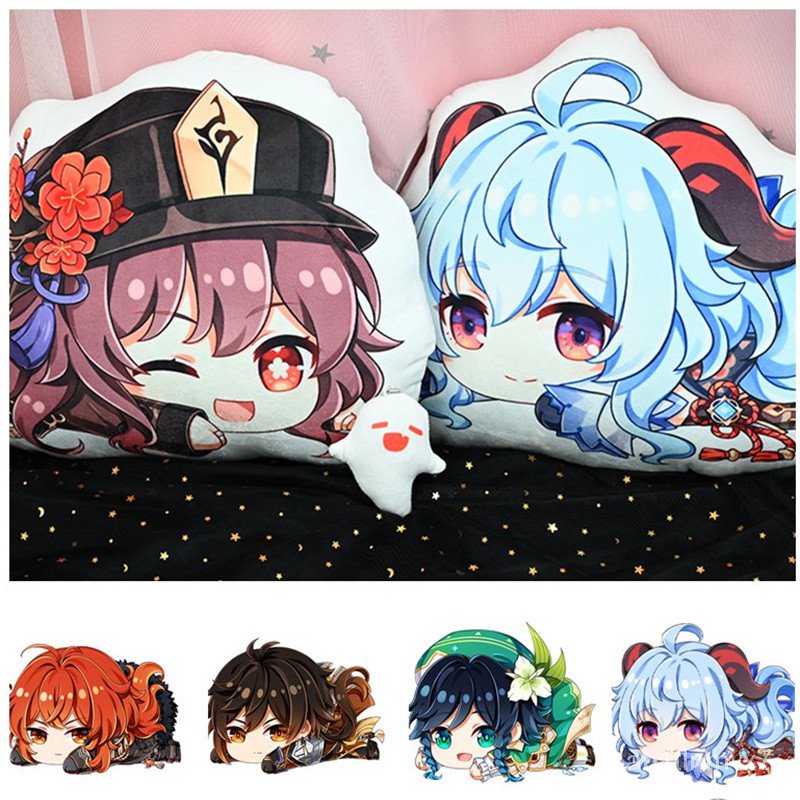 Game Genshin Impact Plush Pillow Doll Lumine Diluc Kawaii Cartoon Hu Tao Zhong Li Barbatos Cosplay