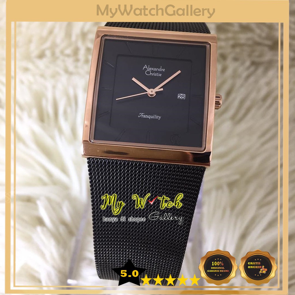 Jam Tangan Alexandre Christie AC 8333 LD Black Rosegold Wanita Original Diameter 2,8 cm