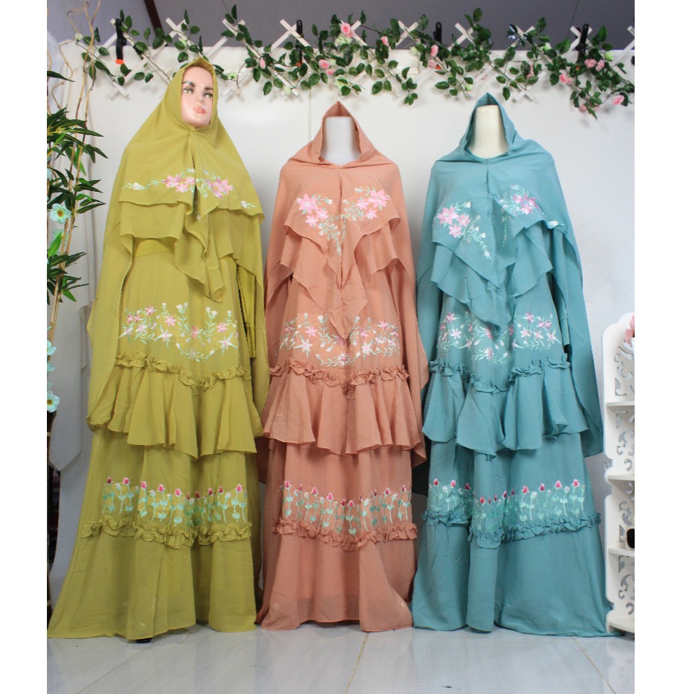 GAMIS CERUTY NATASYA BABYDOLL MIX JERSEY BORDIR TIMBUL SET khimar SYARI NAZRA SERUTI