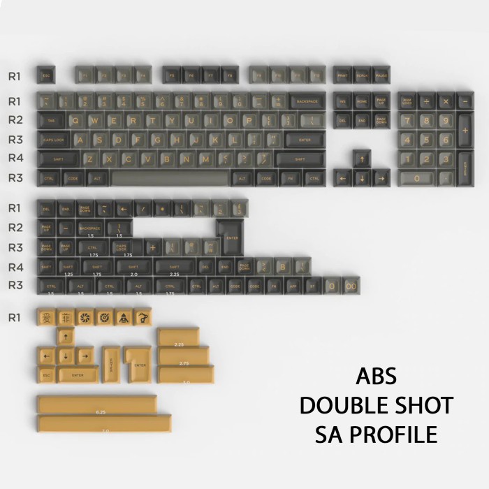 KEYCAPS MICRO LIGHT BLACK ABS SA PROFILE DOUBLE SHOT