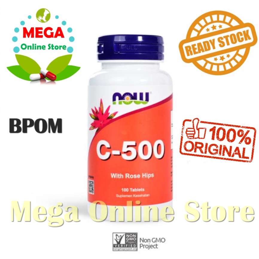 BPOM Now Foods C-500 100 Tablets Vitamin C 500 mg with Rose Hips