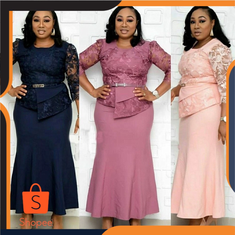 Jumbo Dress XL 5XL Afrika Plus Ukuran  Wanita    Renda Jahitan Gaun Gaun Panjang Jx020