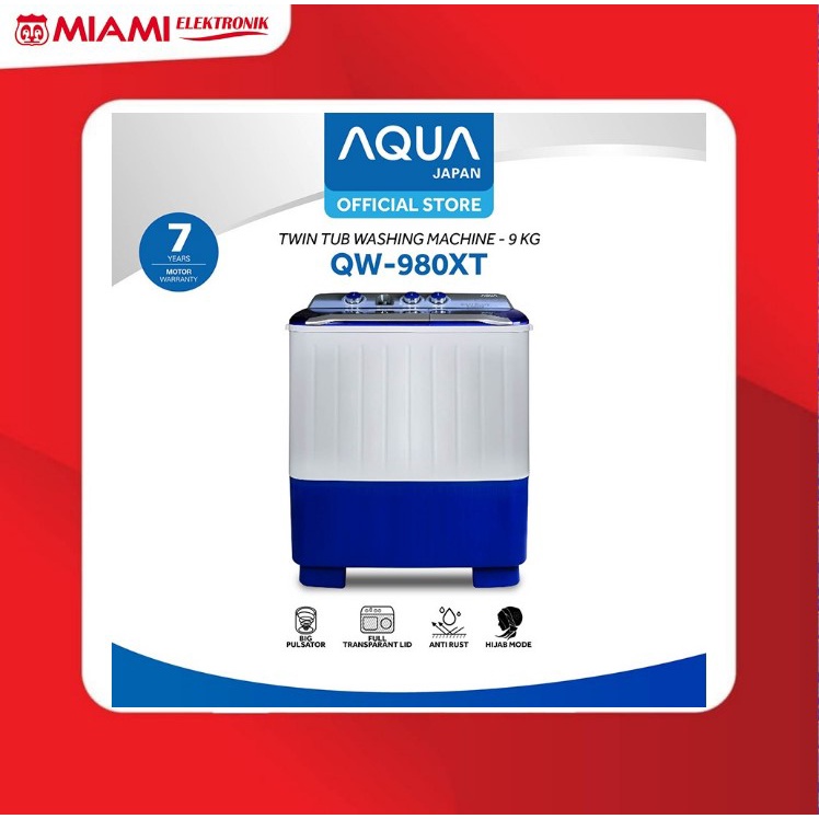 AQUA Japan Mesin Cuci 9KG QW-980XT / QW980XT Twin Tub