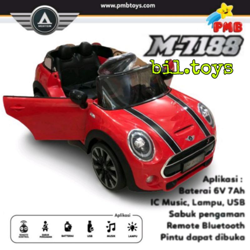 Mobil Aki Anak PMB M7188 Mainan Model Mini Cooper M-7188 Remote Control Bluetooth