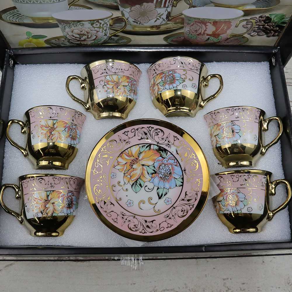 Cangkir Keramik Set 6 in 1 European Style / Gelas Cangkir Mug Keramik Kopi Teh Tea Air 1 Set Unik Couple Lucu Antik Jepang Korea Mini Kecil Murah / Tea Pot Keramik Set Elegant Chinese / Set Cangkir Gelas Teh Kopi Keramik Ungu Motif Cantik European Vicenza