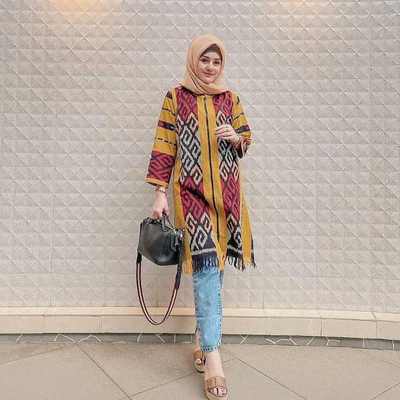 Tunik Tenun Modern Outer Tenun Atasan Tenun Wanita