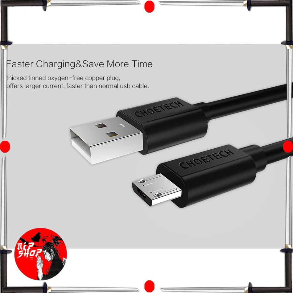 CHOETECH Kabel Charger Micro USB Fast Charging 2.4A 1m