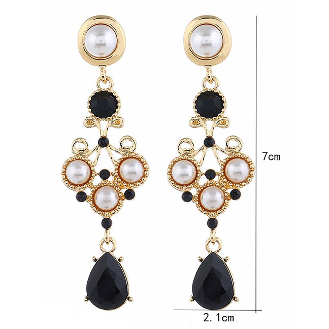 LRC Anting Tusuk Fashion Black Pearl Geometric Stud Earrings D28709