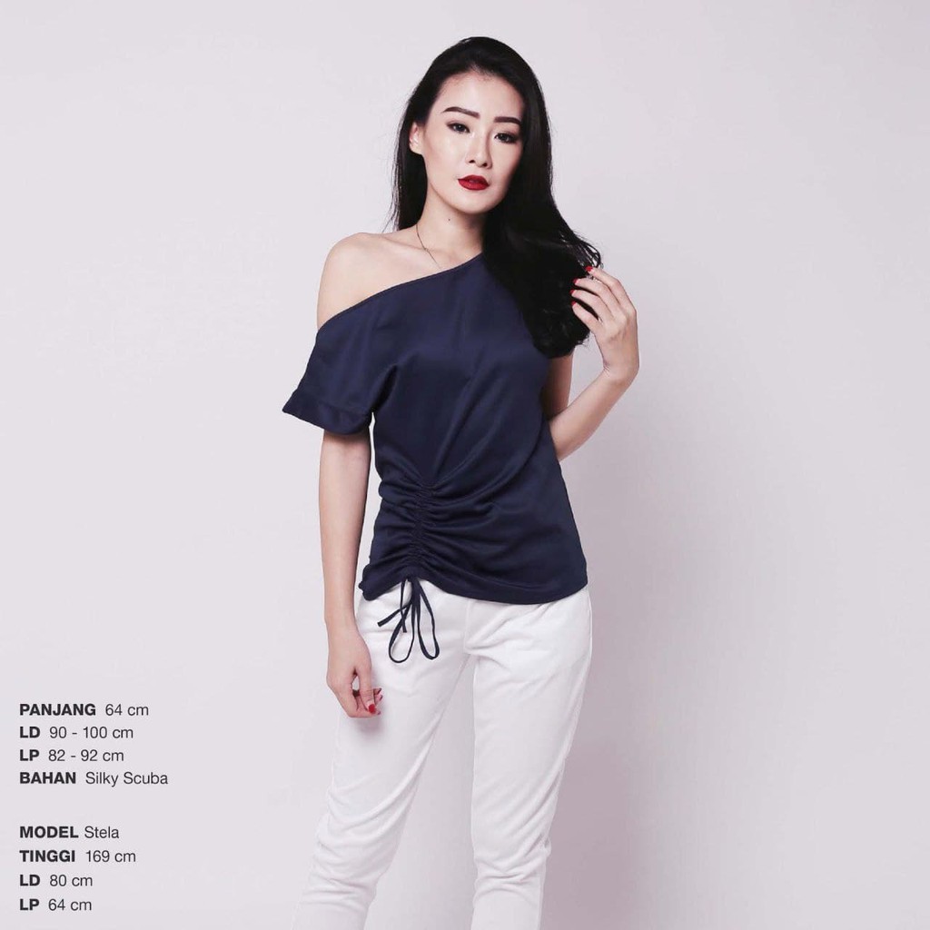 Baju Atasan Wanita Blouse Kerah Bahu Bahan Polyester Terbaru 2021 Viral Tiktok