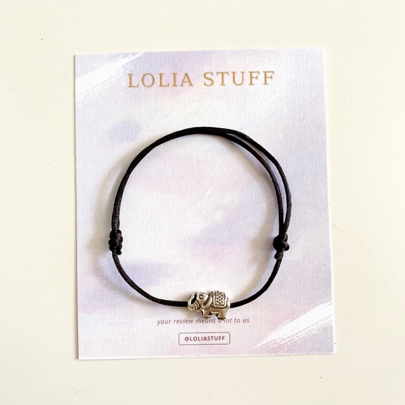 gelang tangan simple charm gajah silver loliastuff (gelang unisex/ gelang hitam/ gelang tali/ gelang charm/ gelang friendship)