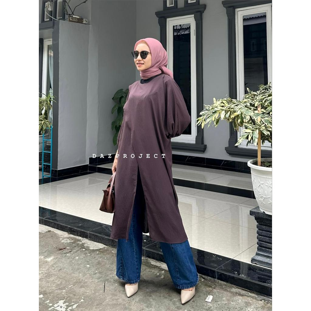 Mista Tunik Jumbo LD 168 tangan karet ! Azura Tunik Polos blouse Crincle Airflow Lengan Karen by Dazproject