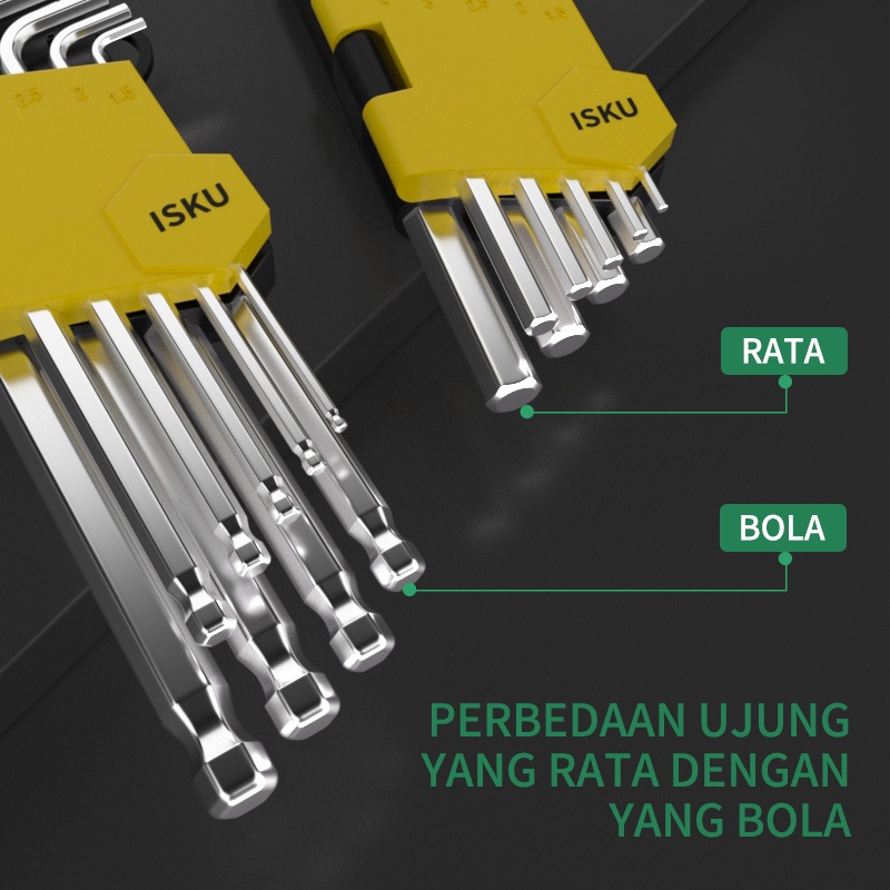 Kunci L Set panjang Flat End Hex Key 9 Piece Ball Point Hex Key Hexagon L Key kunci L bagus Kunci L Wrench kunci l set kombinasi