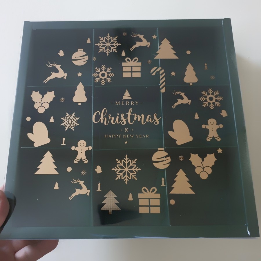

5 Pcs Kardus Natal Kotak Fruitpie Hijau Tua Sekat 9 Dus Eggtart Mini Mika Merry Christmas Packaging Hampers