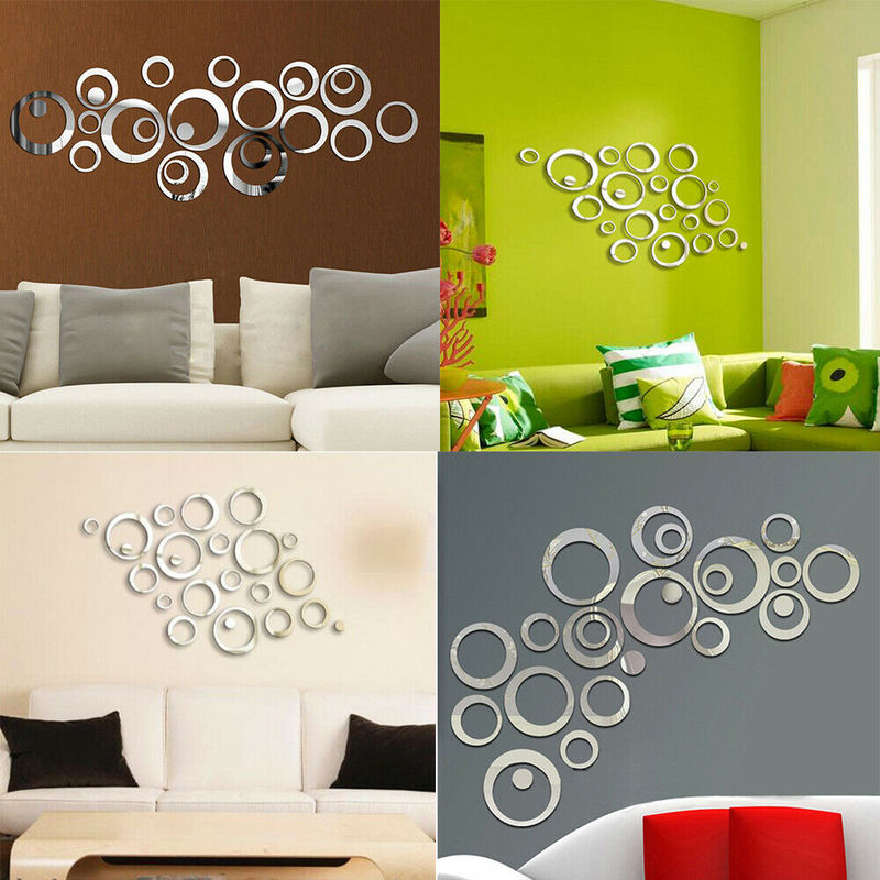 3d Cermin Decal Acrylic Art 24pcs Hiasan Dinding Dekorasi Rumah DIY Removable background Wall Sticker Lingkaran