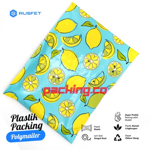 

50 PCS (30CM x 40CM) AMPLOP PLASTIK POLYMAILER MOTIF LEMON - RUSFET, KUAT TIDAK MUDAH SOBEK