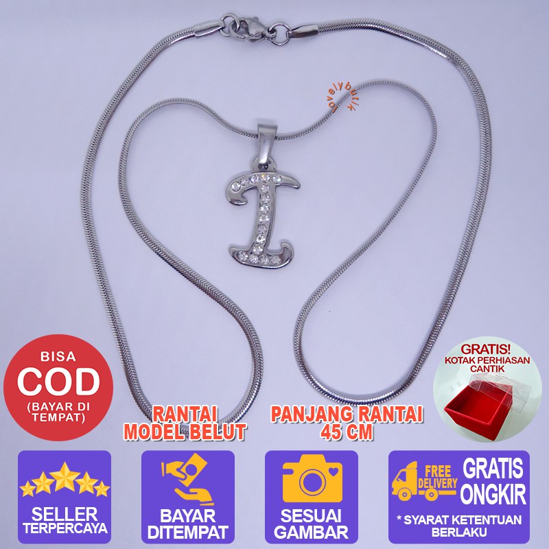 Lovelybutik Honey Kalung Huruf Titanium Anti Karat Inisial I Uk 45 cm BONUS KOTAK PERHIASAN