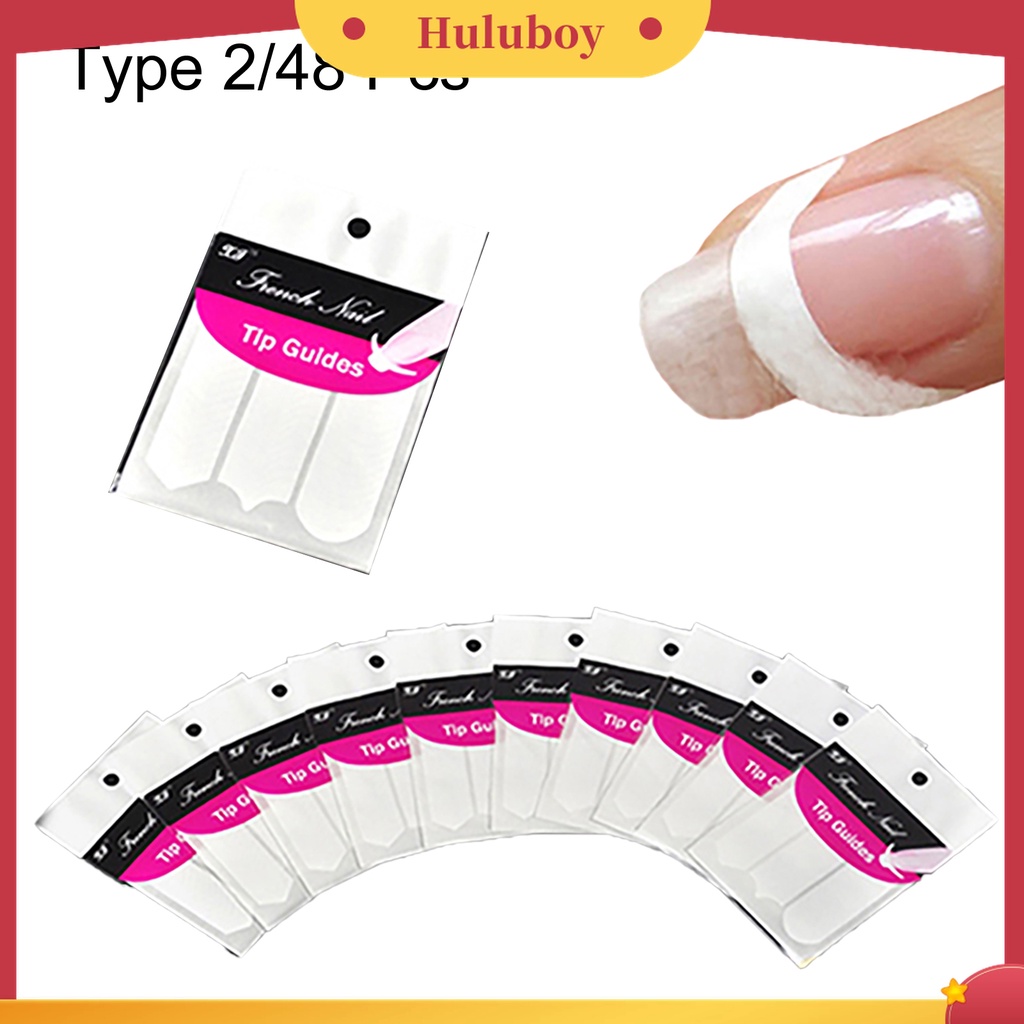 Huluboy Huluboy♡ 48pcs Stiker Stensil Panduan Bentuk French Nail Art Untuk DIY Manicure