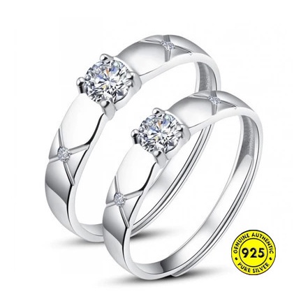 Cincin Model Terbuka Bahan S925 Silver Gaya Korea Untuk Pasangan