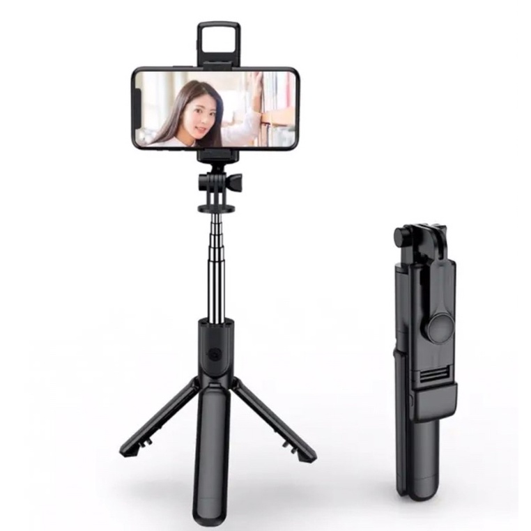 Tongsis Tripod Bluetooth Selfie Vlog LED Light 4 in 1