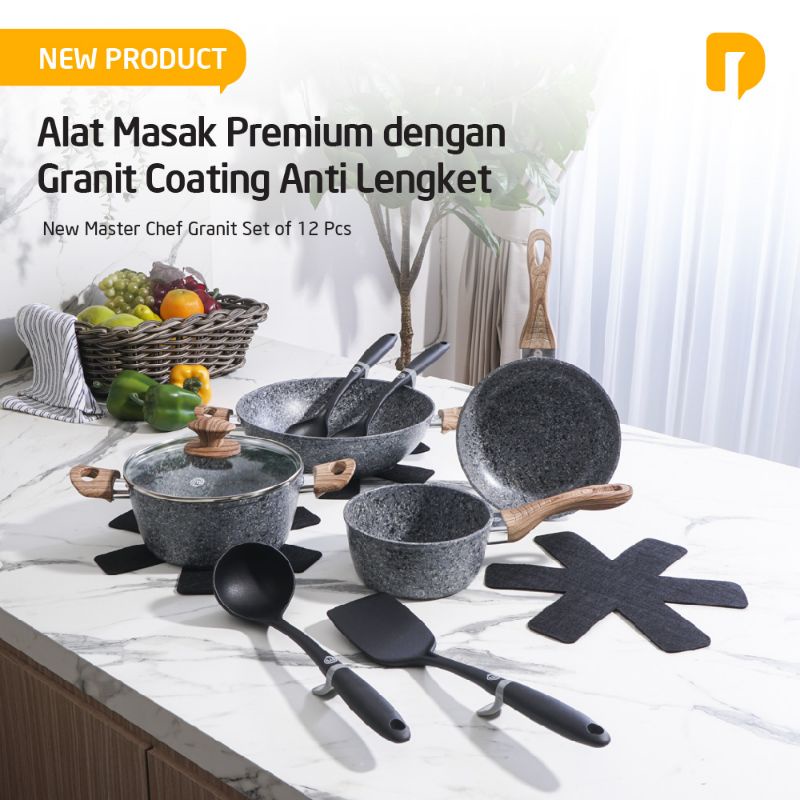 Peralatan Masak New Master Chef Granit Set Of 12 Pcs Alat Masak Premium Anti Lengket