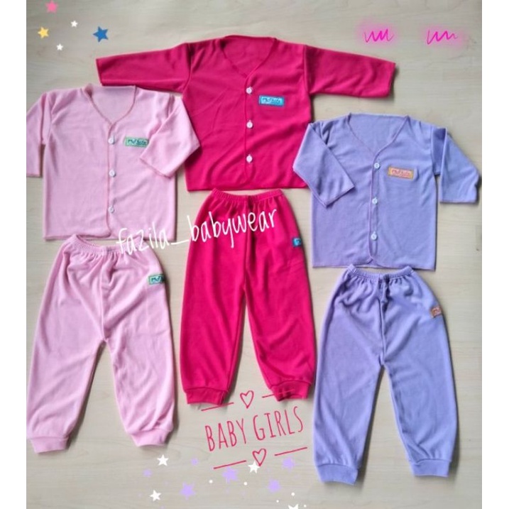 3 stel(6pcs) setelan baju bayi baru lahir polos full warna