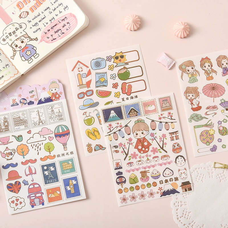 4pcs Stiker Kertas Motif Kartun Hewan / Buah Untuk Dekorasi Diary