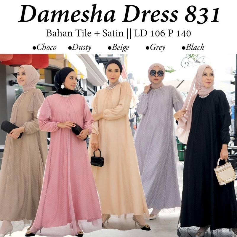 [REAL PICTURE] DAMESHA DRESS TILE DOT SATIN TANAH ABANG PGMTA METRO GROSIR SUPPLIER KONDANGAN GAMIS 