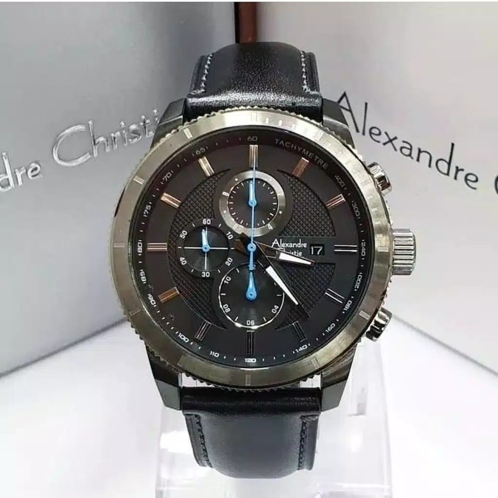 Alexandre Christie 100% Original ac6501 tali kulit hitam case abu