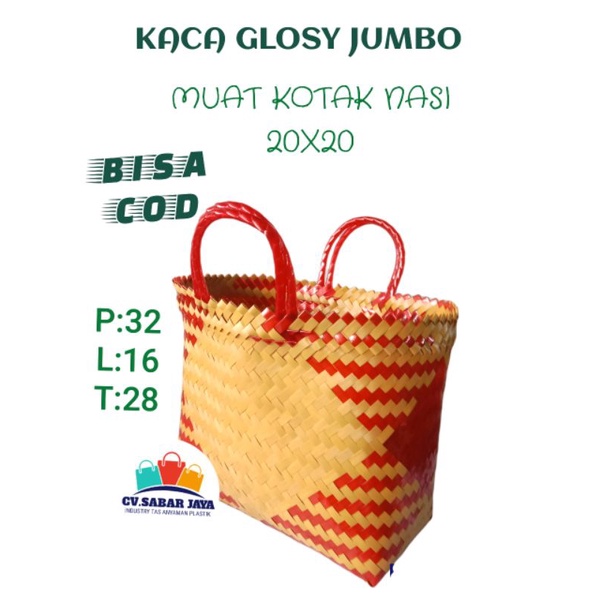 Tas anyaman Plastik jumbo KACA GLOSSY / TAS keranjang belanja Pasar / tas