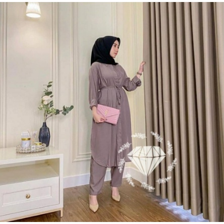 Baju Lebaran 2022 Ardina Set Long Tunik Setelan Crinkle Setelan Cringkel Jumbo Ld 125 Setelan Rempel