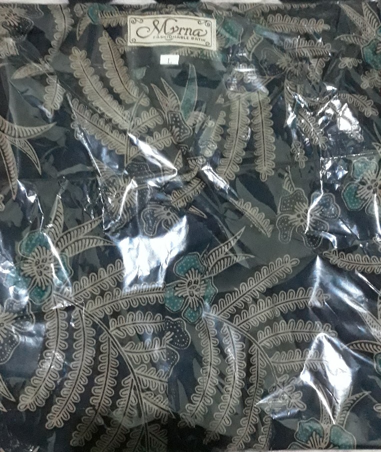 Batik Myrna - Kemeja Batik Lengan Pendek Baju Atasan Pria Motif Daun Pete Dongker