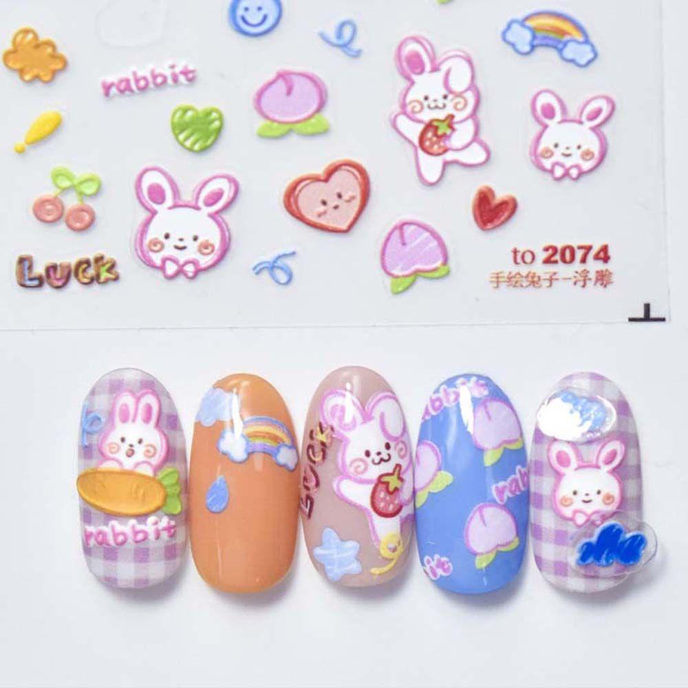 Mxbeauty Kartun Stiker Kuku Wanita Beruang Kelinci Manikur Aksesoris Stitch Nail Art Dekorasi