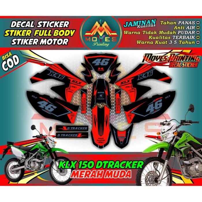 BISA COD/BAYAR DITEMPAT. Decal Stiker Motor KLX D-Tracker 150R Pola Merah Spec C