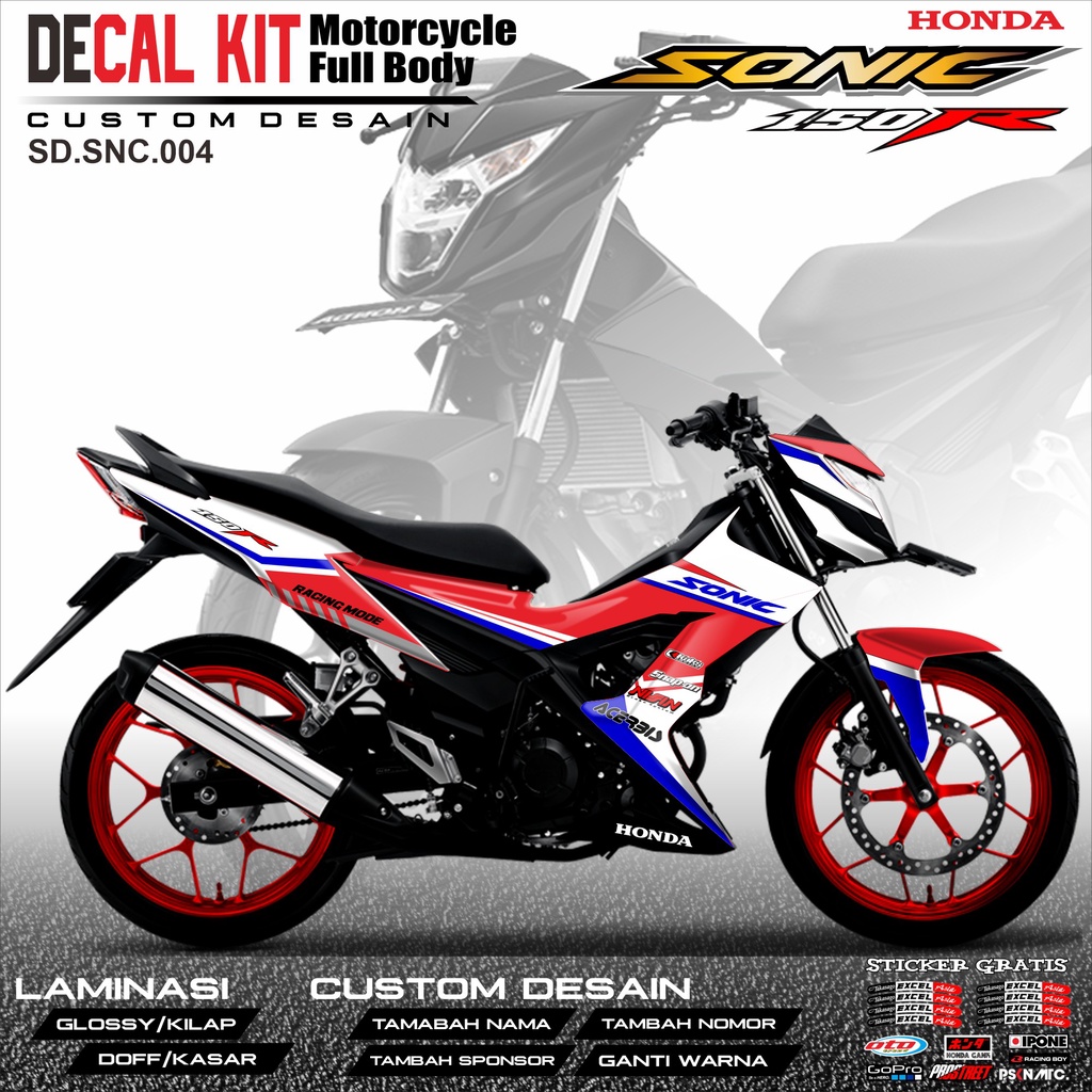 Decal SONIC 150R - Dekal Stiker Striping Fullbody Fullblok List Honda SONIC 150R Custom Desain