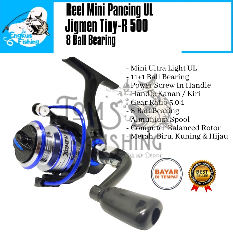 Reel Pancing UL Jigmen Tiny R-500 Mini (8 Bearing) Spool Alumunium Ultra Light Murah - Engkus Fishing