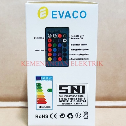 EVACO 7W E27 BOHLAM LED BULB REMOTE CONTROL RGB / LAMPU 16 WARNA + REMOT