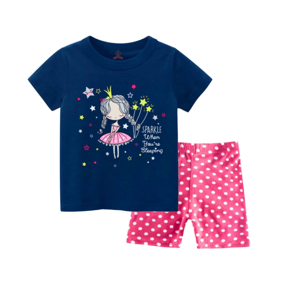 Rdkidzid Setelan Lengan Pendek Anak Perempuan Set Pendek Baju Kaos Anak Cewek Motif New Sparkle