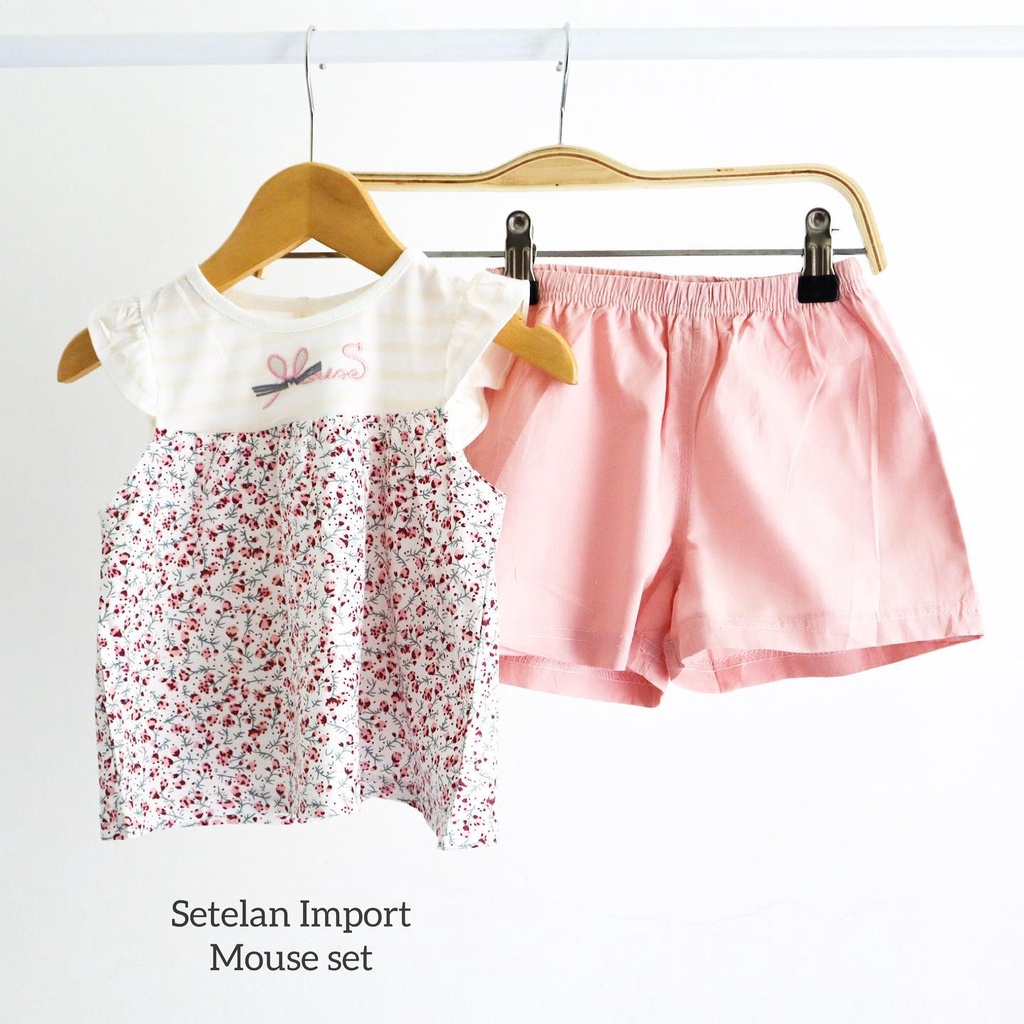 SET IMPORT MOUSE Baju Setelan Rok pergi lucu fashion anak bayi perempuan cewek murah terlaris Berkualitas sweet kitty