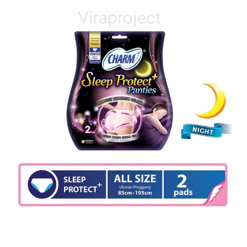 CHARM SLEEP PROTECT PLUS PEMBALUT CELANA ALL SIZE 2 PADS