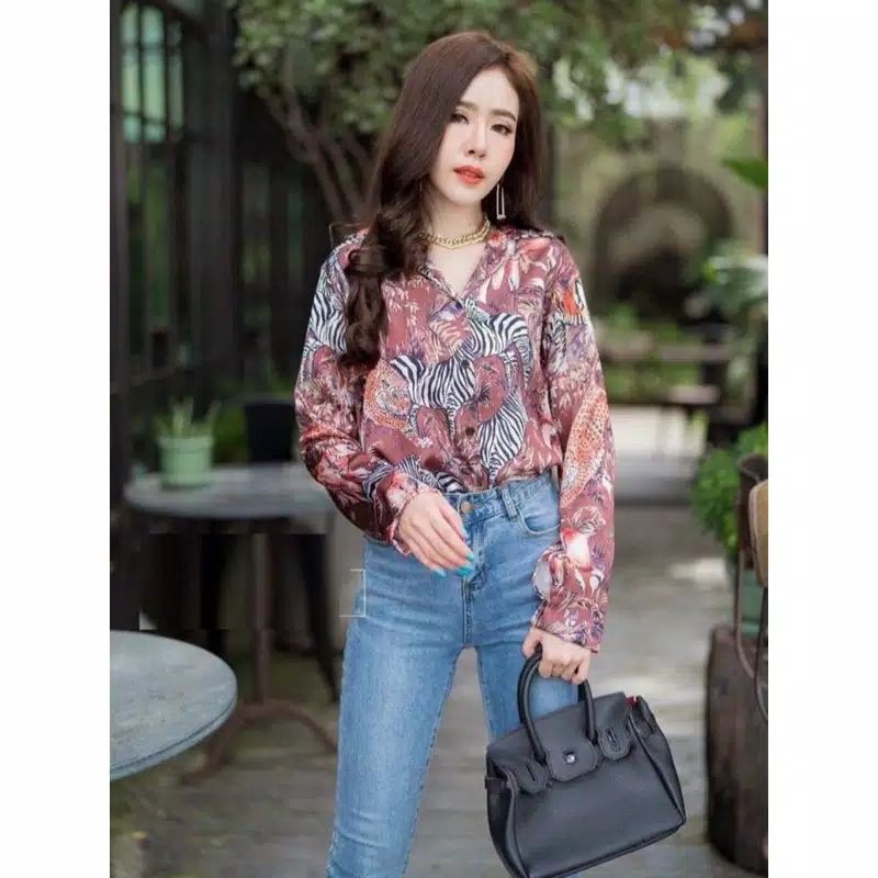 MDLV ~ KEMEJA SAFARI OVERSIZED SHIRT 4748 /KEMEJA BIG SIZE LENGAN PANJANG CEWEK/ FASHION IMPORT