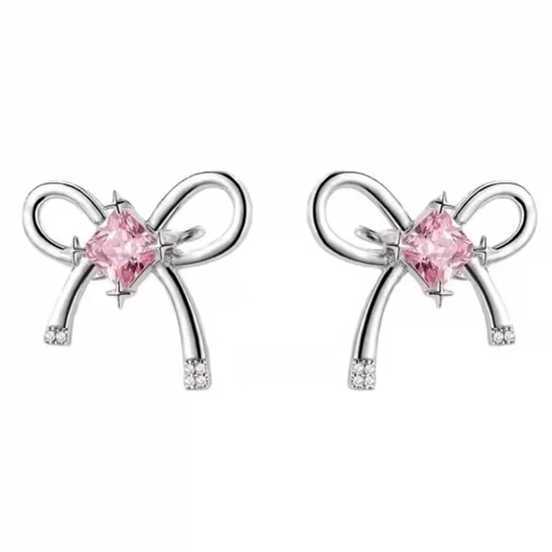 Anting Tusuk Bentuk Pita Warna Pink Untuk Wanita