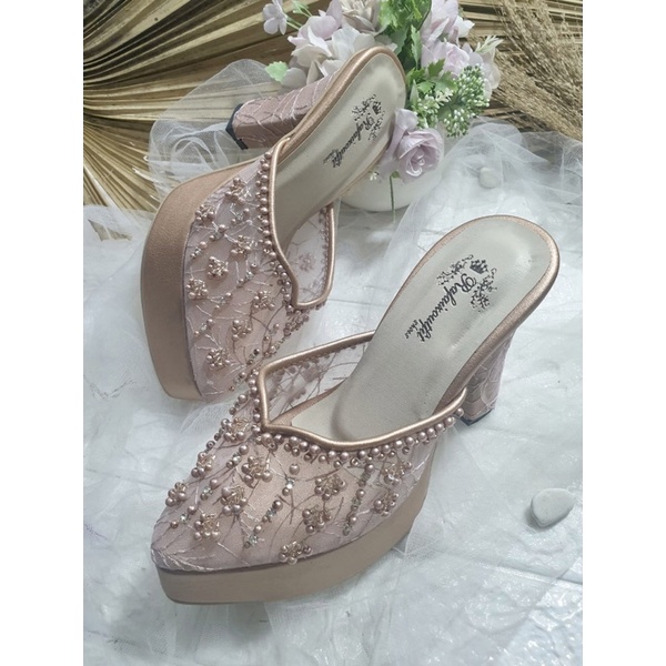 sepatu rosegold wedding shoes markely tinggi 10cm