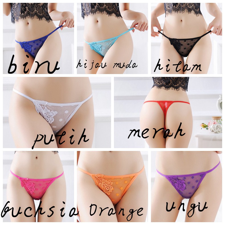 G-String Wanita Sexy thong pola bordir Celana Dalam C129