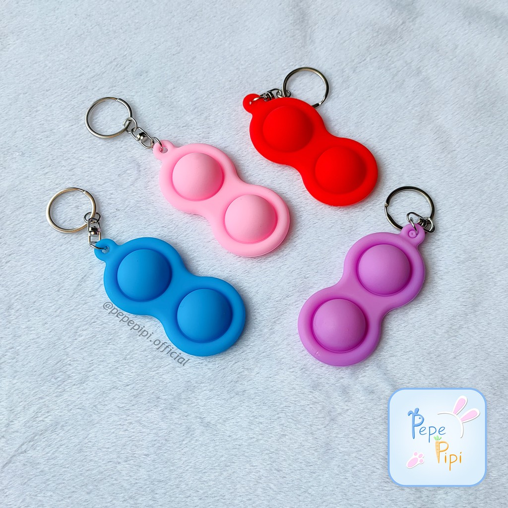 Gantungan Kunci Pop it 2 Lubang Warna Solid Mainan Bubble Toys TikTok Toy Stress Relieve 2 Titik