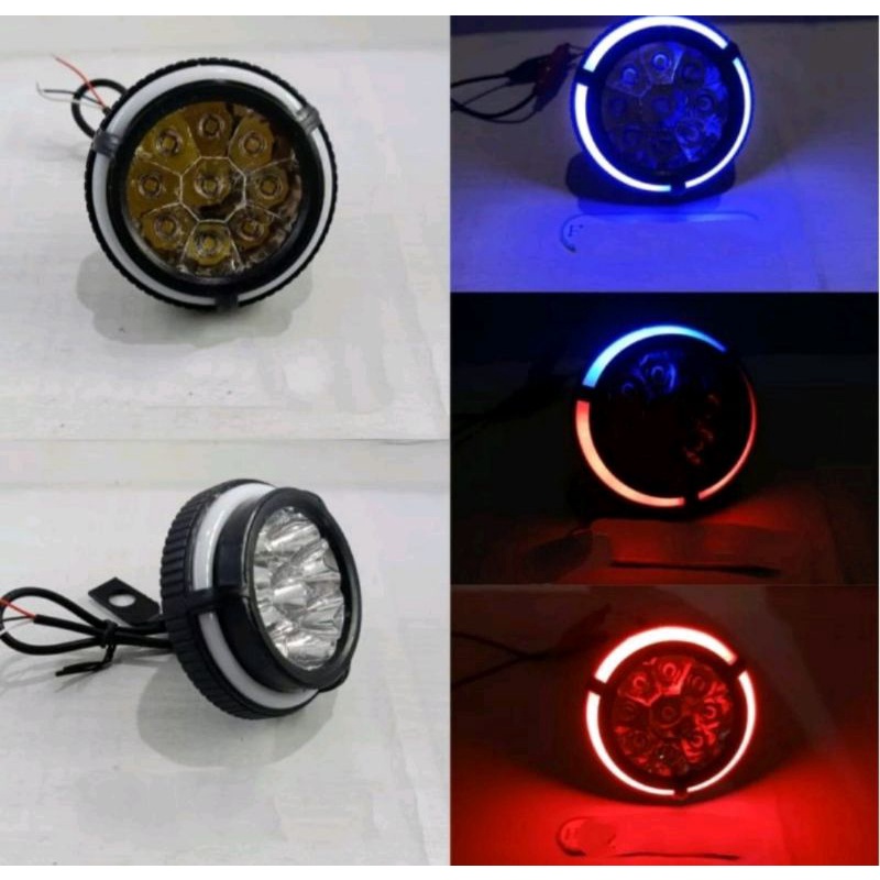 lampu tembak sorot LED bracket spion 9 mata dengan angel eye 5 mata