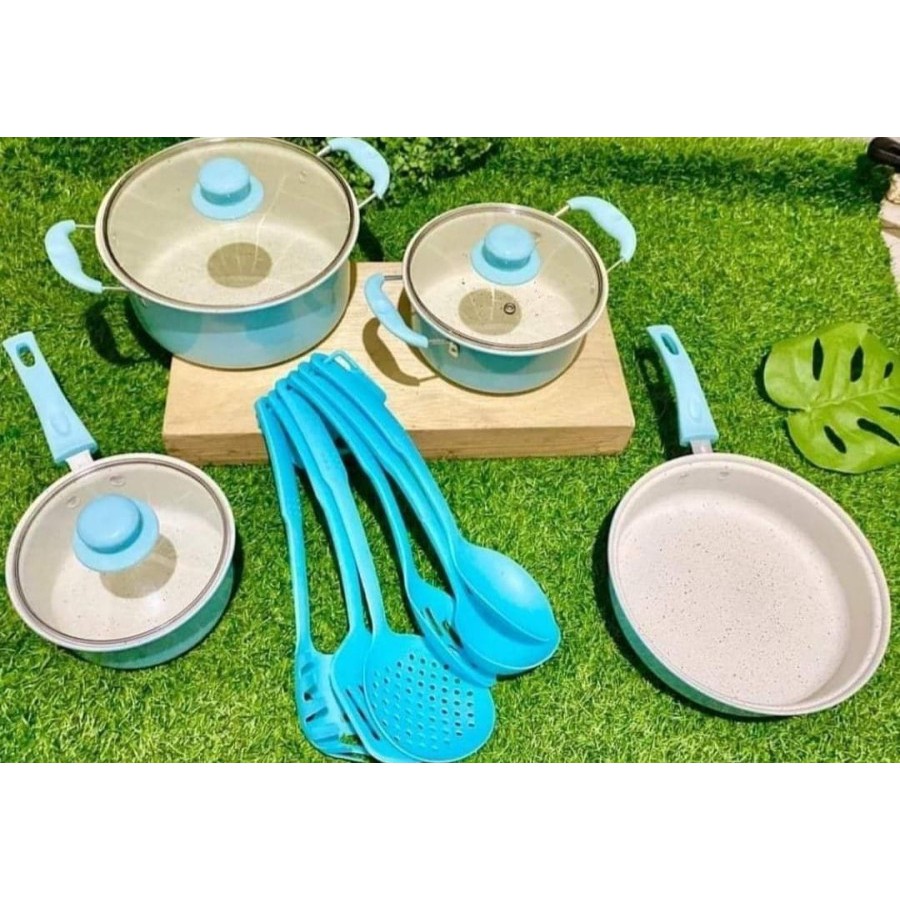 SHENAR! PANCI SET 13PCS - COOKWARE SET MARBLE &amp; SPATULA ANTI KARAT DAN BAHAN TEBAL