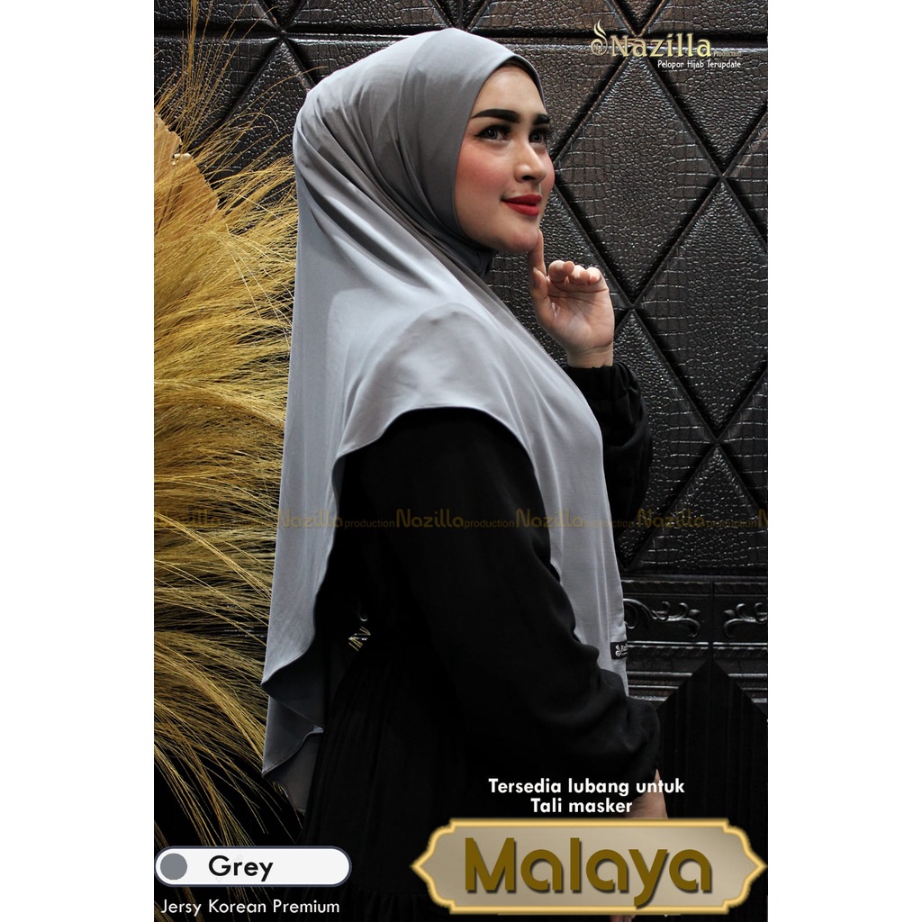 Hijab Simpel Malaya ada lubang telinga untuk masker Original Nazzila-Grey