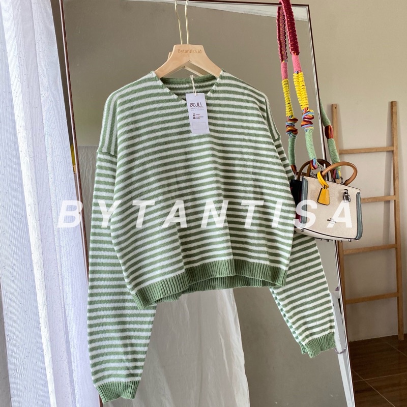 KHALIFASTOREE - SWEATER CROP RAJUT PENDEK STRIPPY MOTIF GARIS OUTWEAR/SWEATER RAJUT WANITA/SWEATER RAJUT STRIPE/BAJU RAJUT/SWEATER