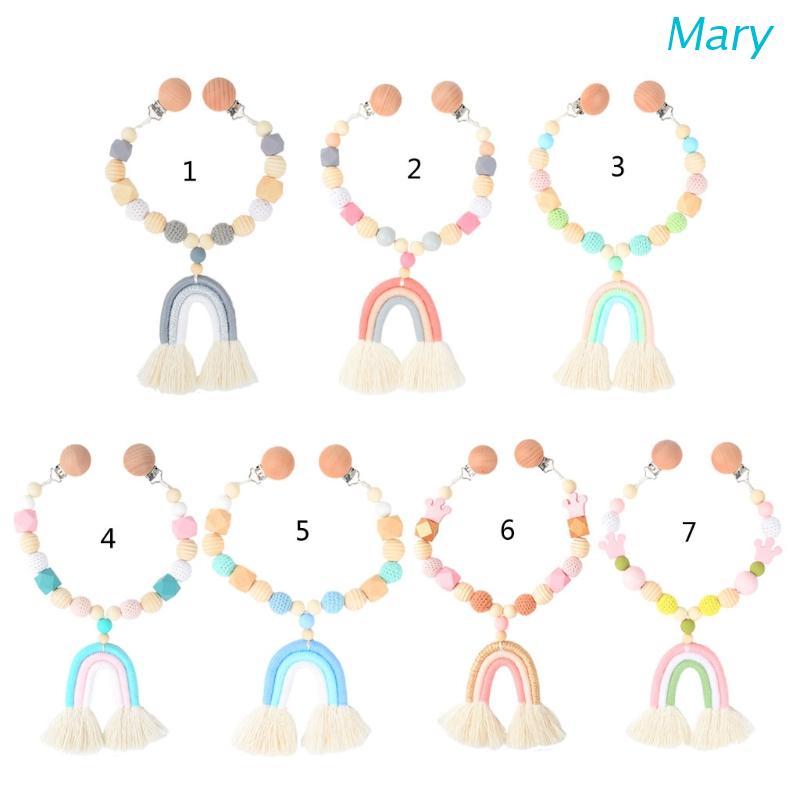 Mary 1Pc Mainan Rattle Teether Kayu Warna Pelangi Untuk Bayi
